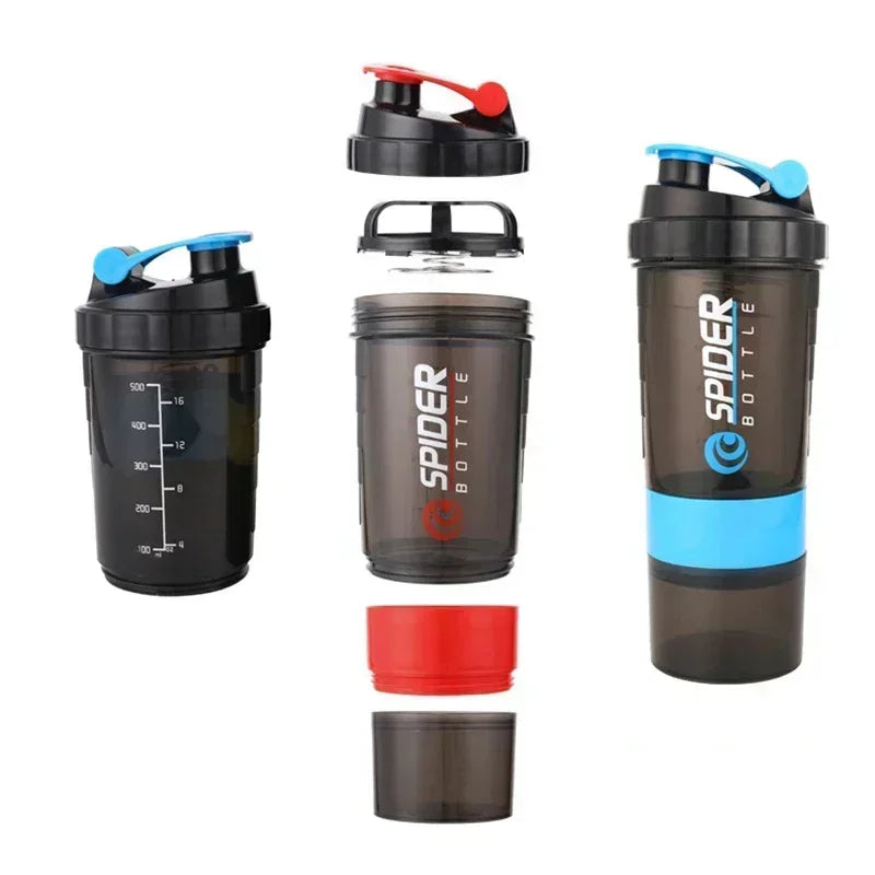 3 Layer Shaker Bottle Protein Mixing Shake Cup Sports Fitness Water Cup 550ml Scaled Plastic Water Bottles with Medicine Box Perfect for protein shakes, smoothies and hydration on the go